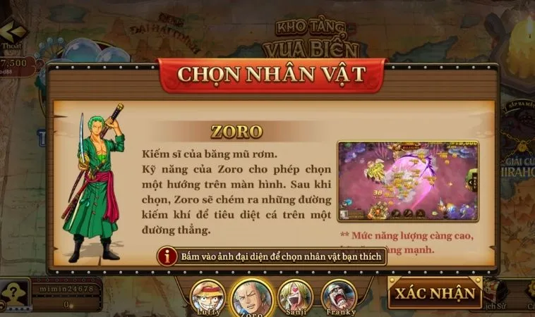 Chọn nhân vật trong game Bắn Cá Đại Hải Trình Tại Sclub88
