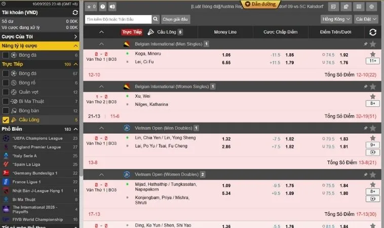 Giao diện cá cược thể thao tại nhà cái Sclub88