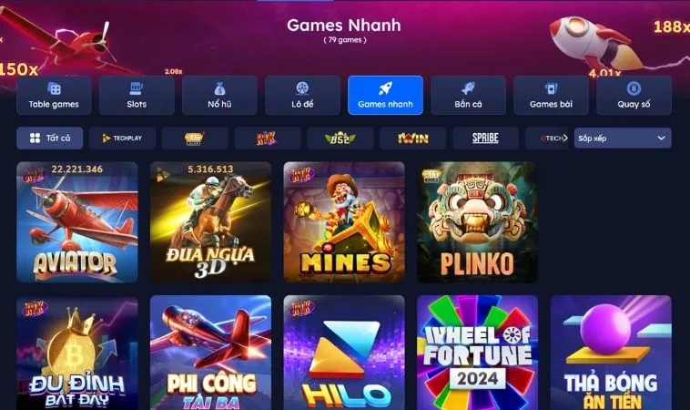 Sảnh game nhanh Sclub88 hợp tác với nhiều nhà cung cấp uy tín