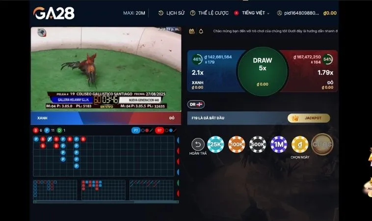Giao diện cá cược Đá Gà GA28 Tại Sclub88