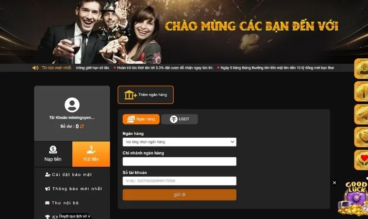 Hướng Dẫn Rút Tiền Sclub88 Về Tài Khoản Chỉ Trong Vài Phút 2 Giao diện rút tiền Sclub88